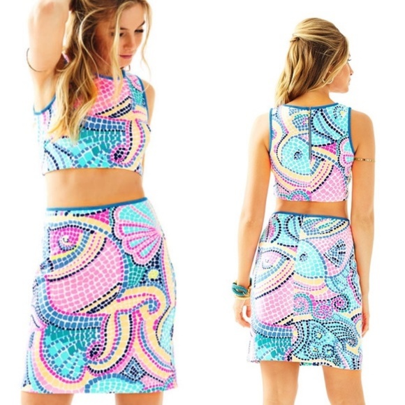 Lilly Pulitzer Kennedy Set Multi Tile Wave XS NWT